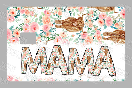 Highland Cow Floral Mama Card Skin UV-DTF