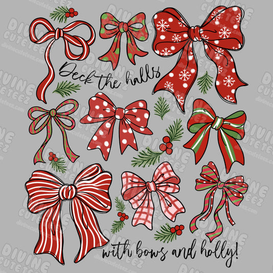 Deck The Halls Bows DTF Transfer
