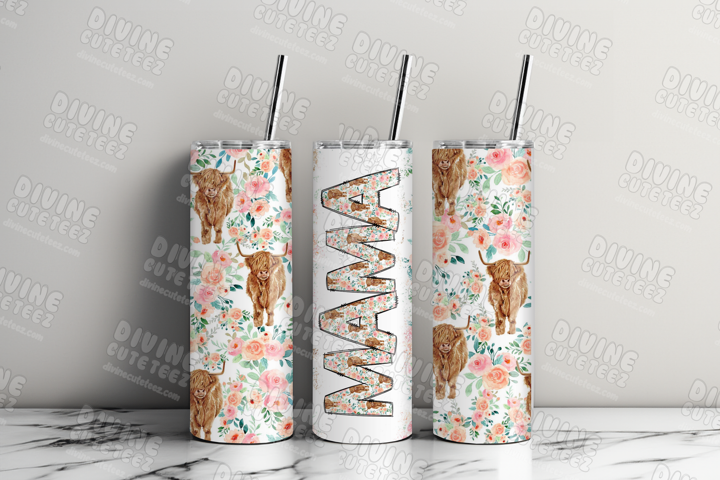 Floral Cow Mama 20oz Sublimation Transfer