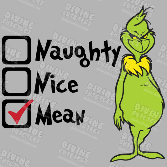 Naughty Nice Mean DTF Transfer