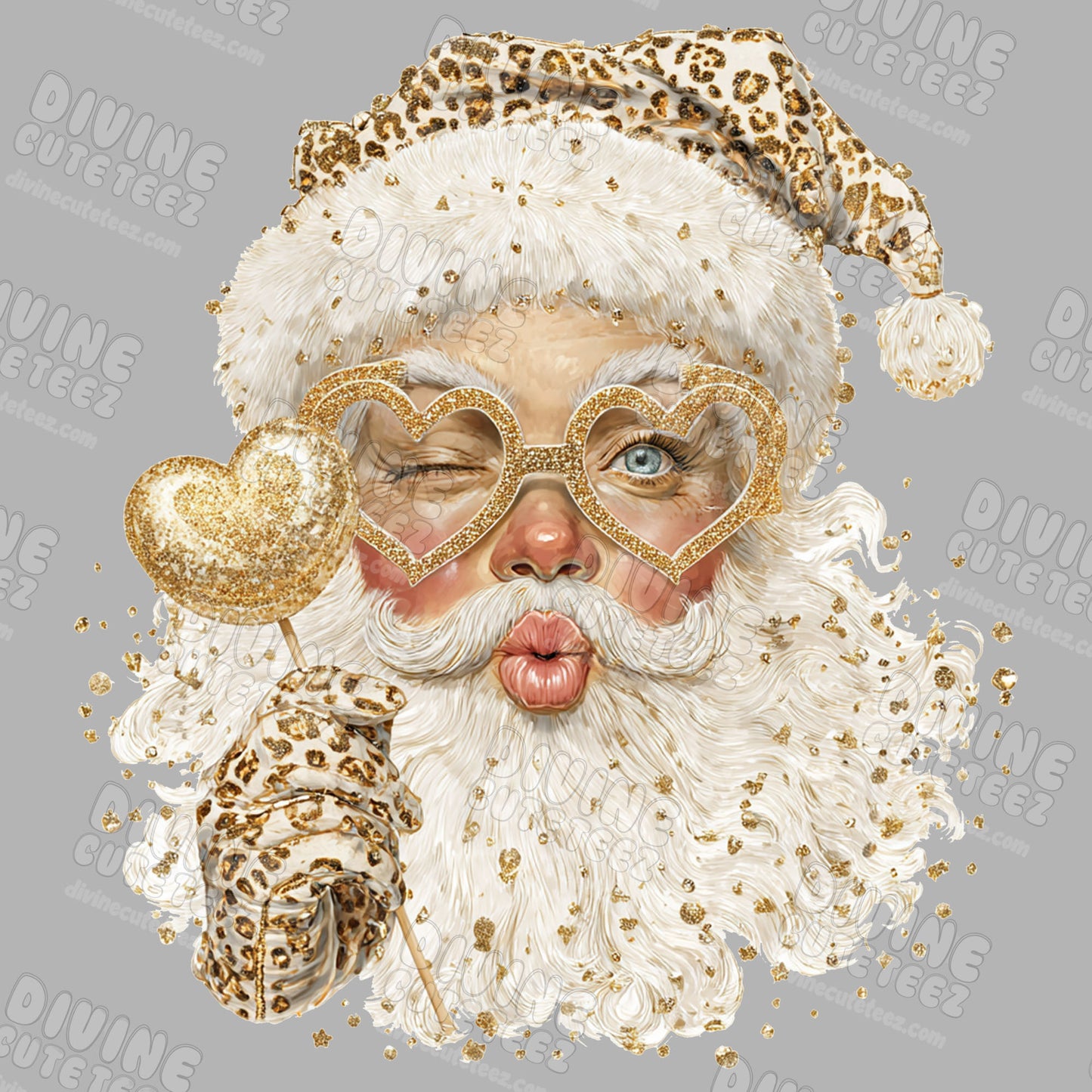 Cheetah Print Preppy Santa DTF Transfer