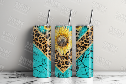 Teal Marble Cheetah Sunflower 20oz Sublimation Transfer