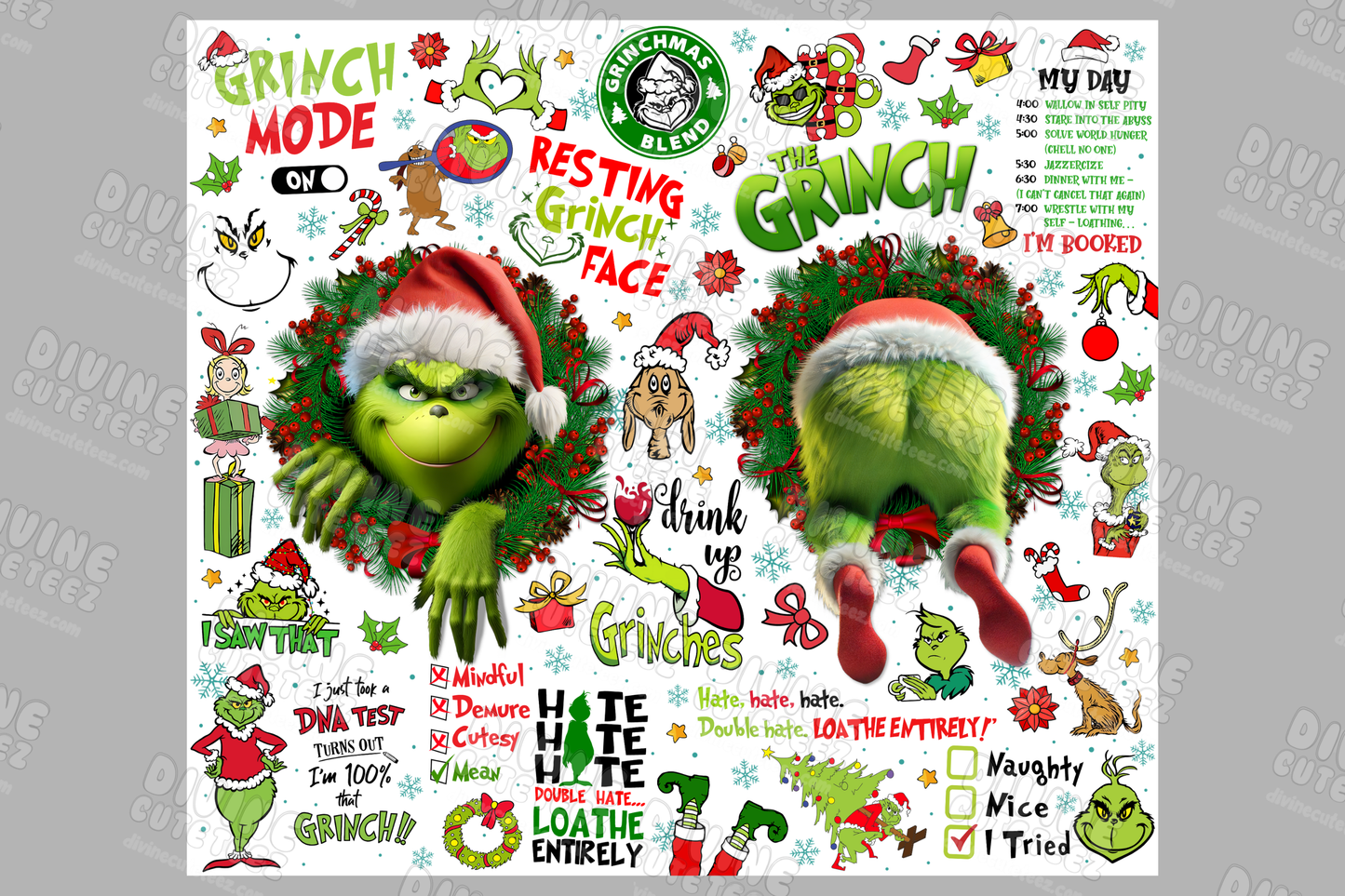 Resting Grinch Face 20oz Sublimation Transfer