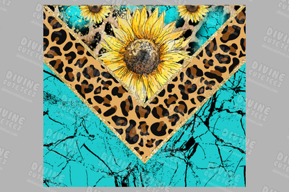 Teal Marble Cheetah Sunflower 20oz Sublimation Transfer