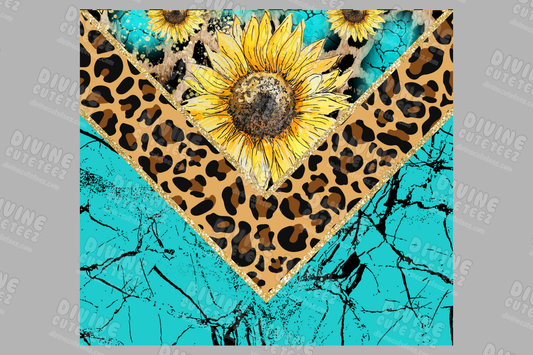 Teal Marble Cheetah Sunflower 20oz Sublimation Transfer