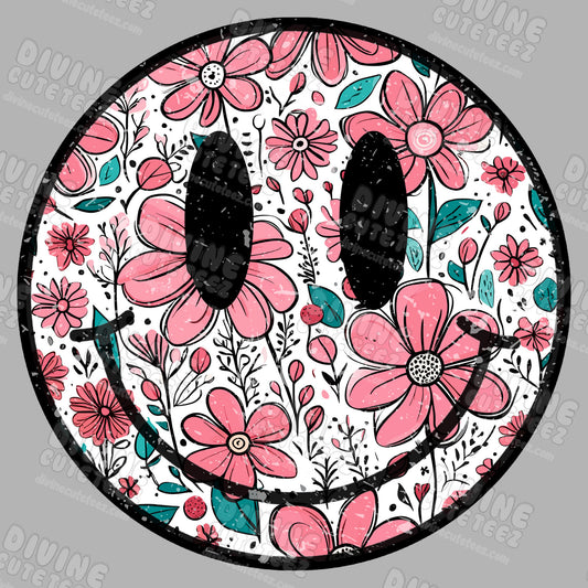 Floral Smiley DTF Transfer
