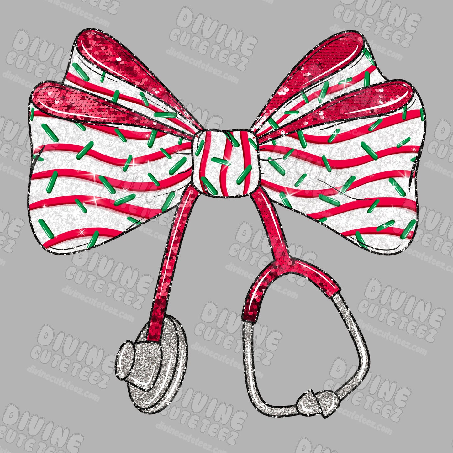 Christmas Tree Cake Stethoscope Bow DTF Transfer