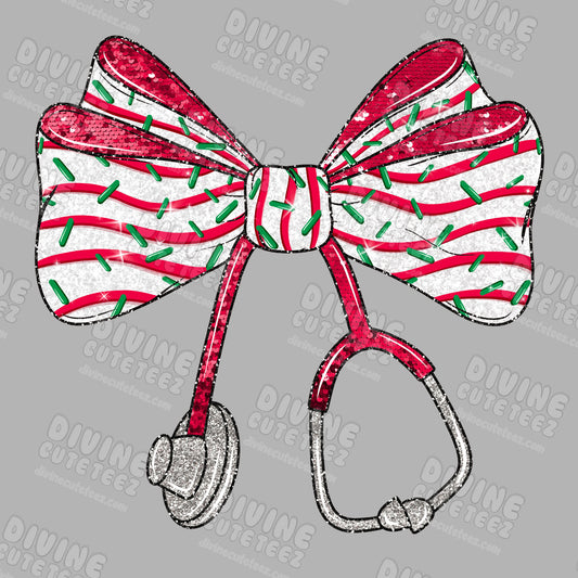 Christmas Tree Cake Stethoscope Bow DTF Transfer