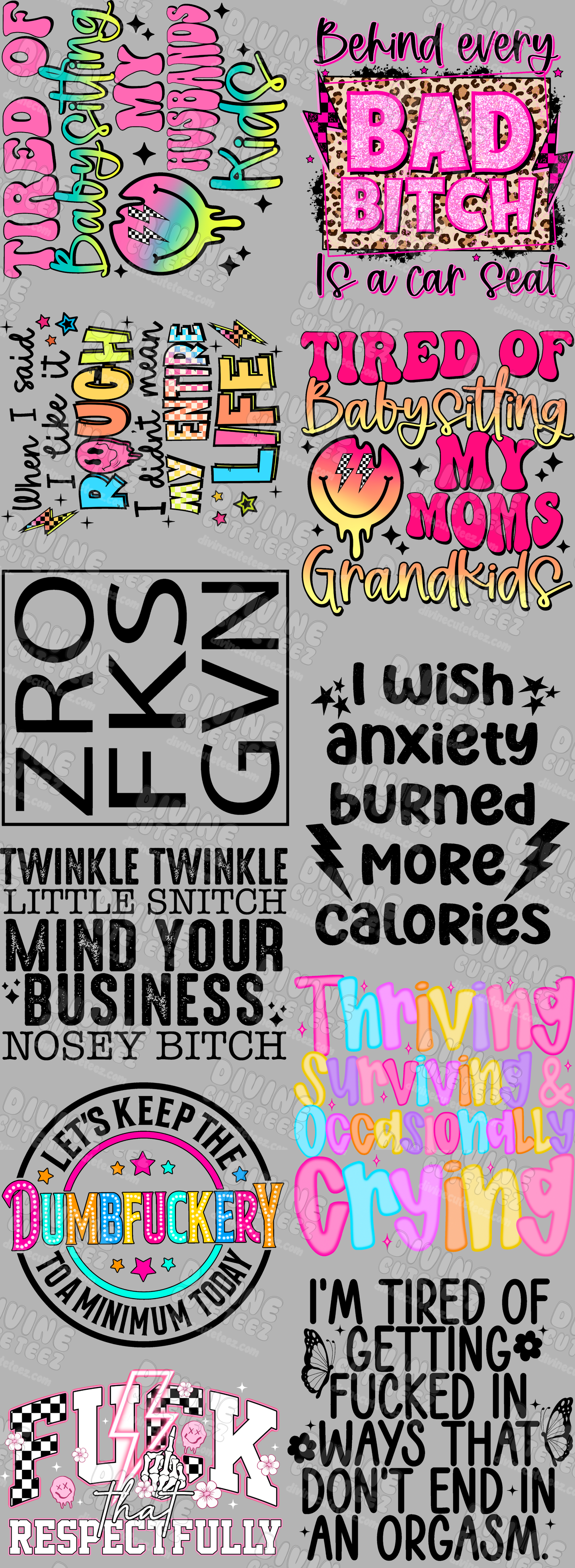 Sarcastic/Vulgar Premade DTF Gang Sheet