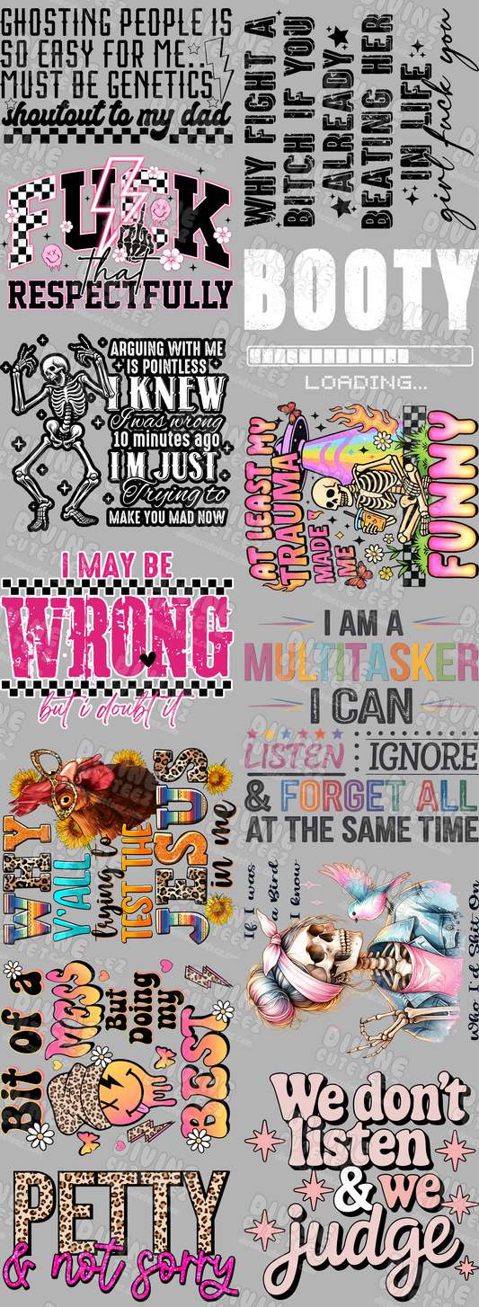 Sarcastic/Vulgar Premade DTF Gang Sheet