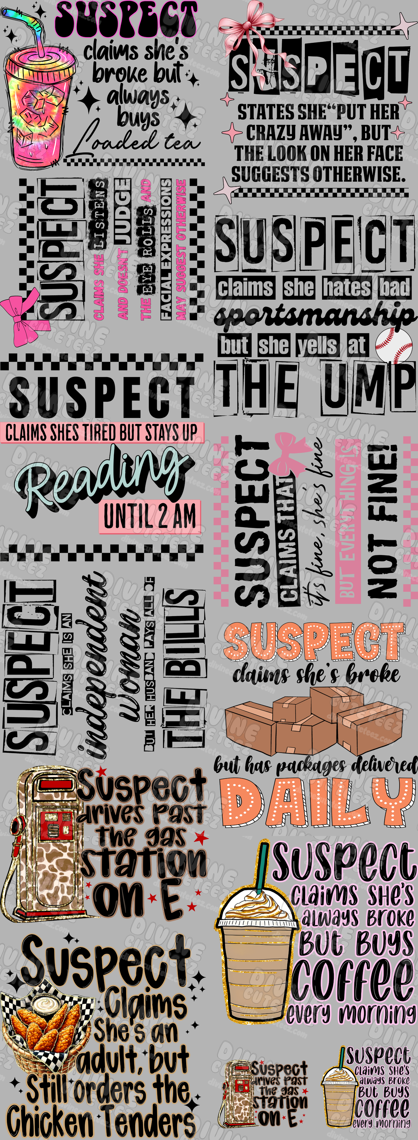 Suspect Premade DTF Gang Sheet