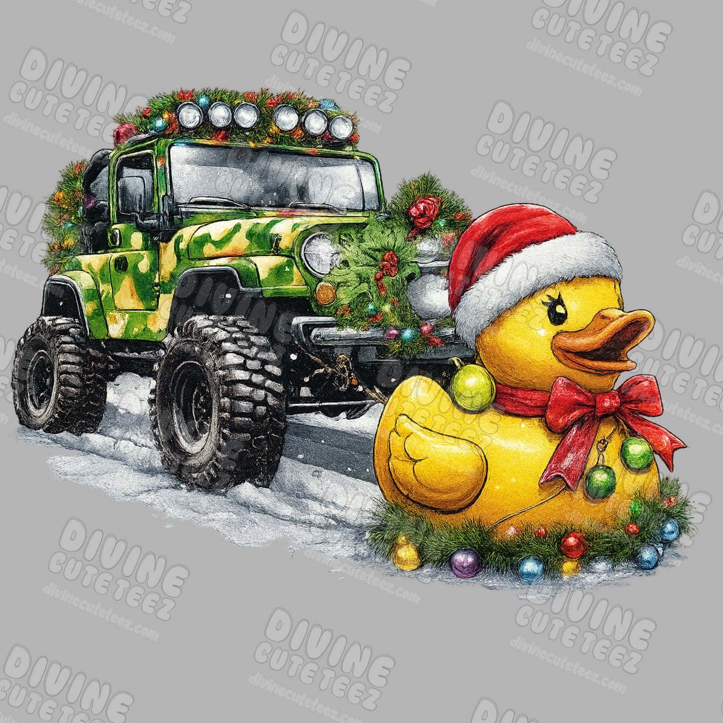 Christmas Jeep Duck DTF Transfer