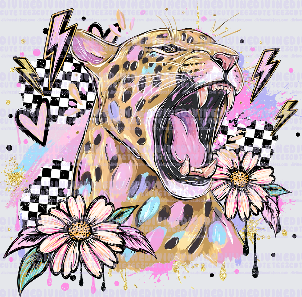 Colorful Checkered Cheetah Roaring