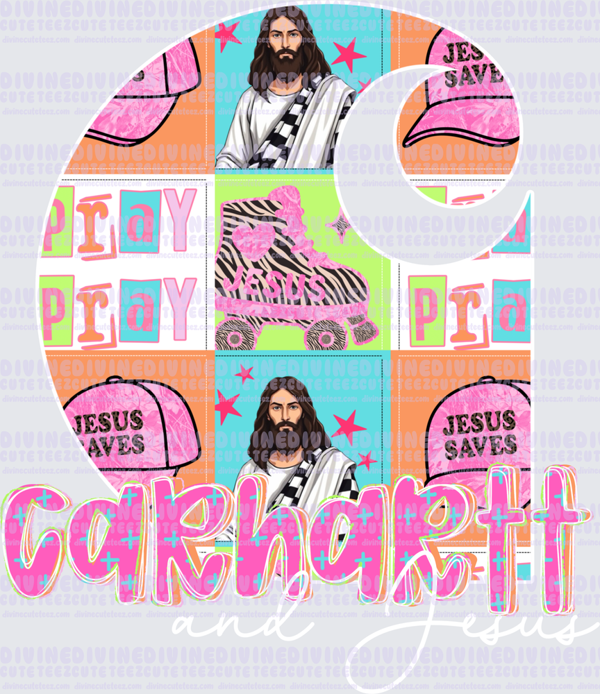 Carhartt and Jesus white outline PNG